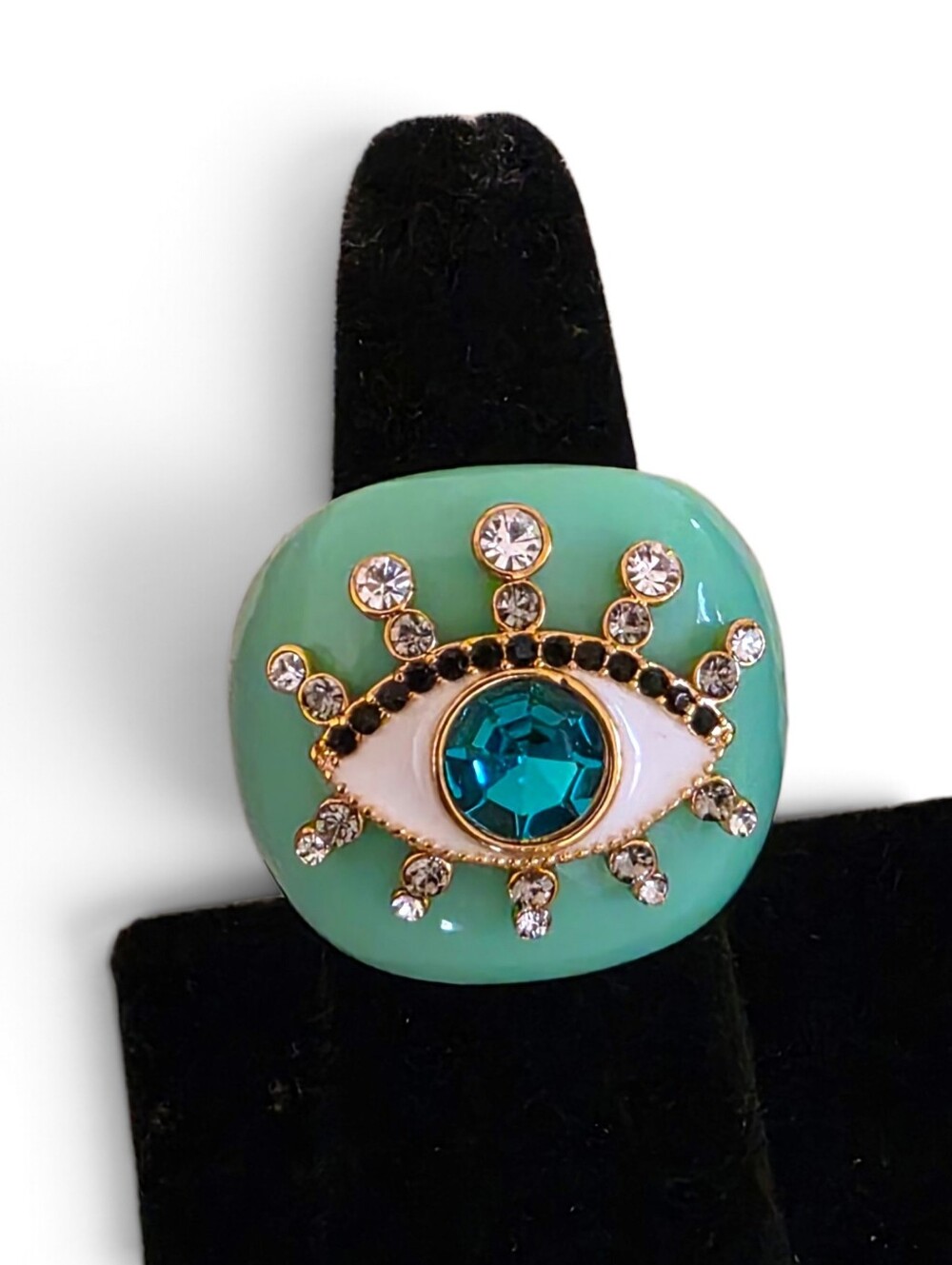NEW Kurt Geiger London Resin Evil Eye Dome Cocktail Seafoam Green Ring Size 7